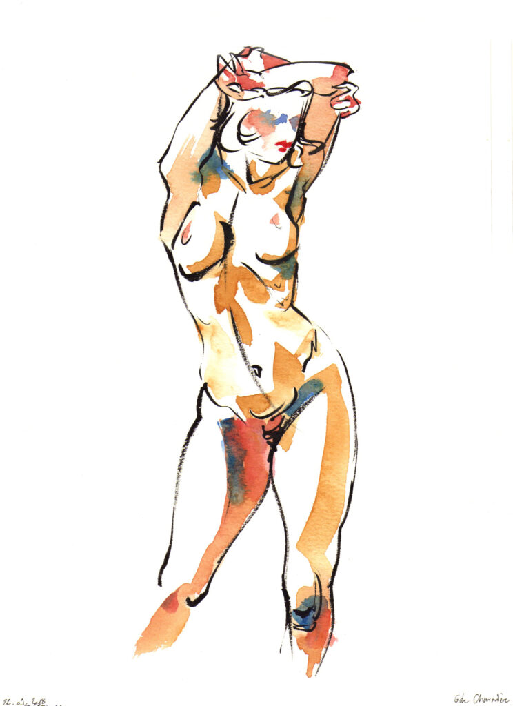 Nu au feutre et à l'aquarelle